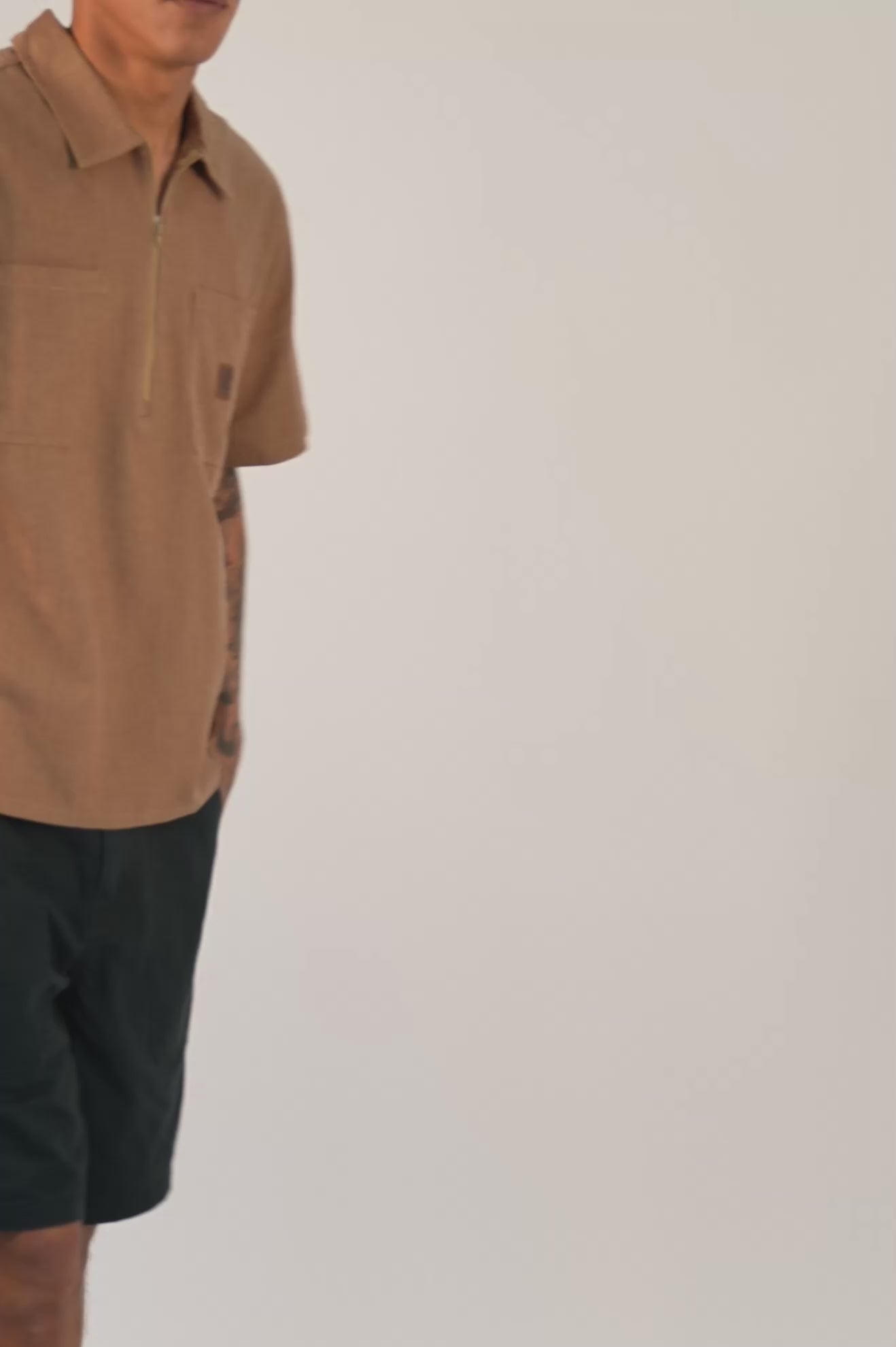 Men's Brakeman Half Zip Short Sleeve Shirt in Brown/Tan Stripe