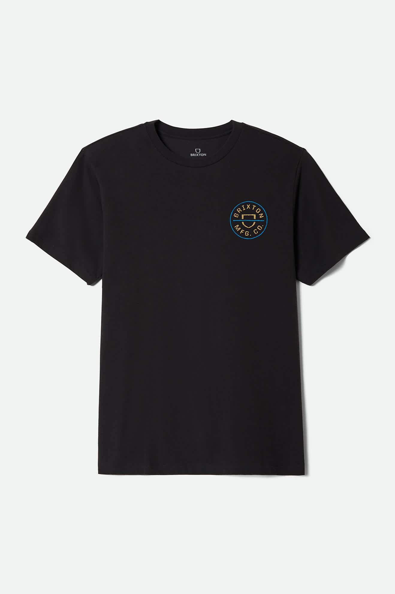 Men's Crest II Short Sleeve Standard T-Shirt in the color Black/Copper/Medium Blue - Front Product View
