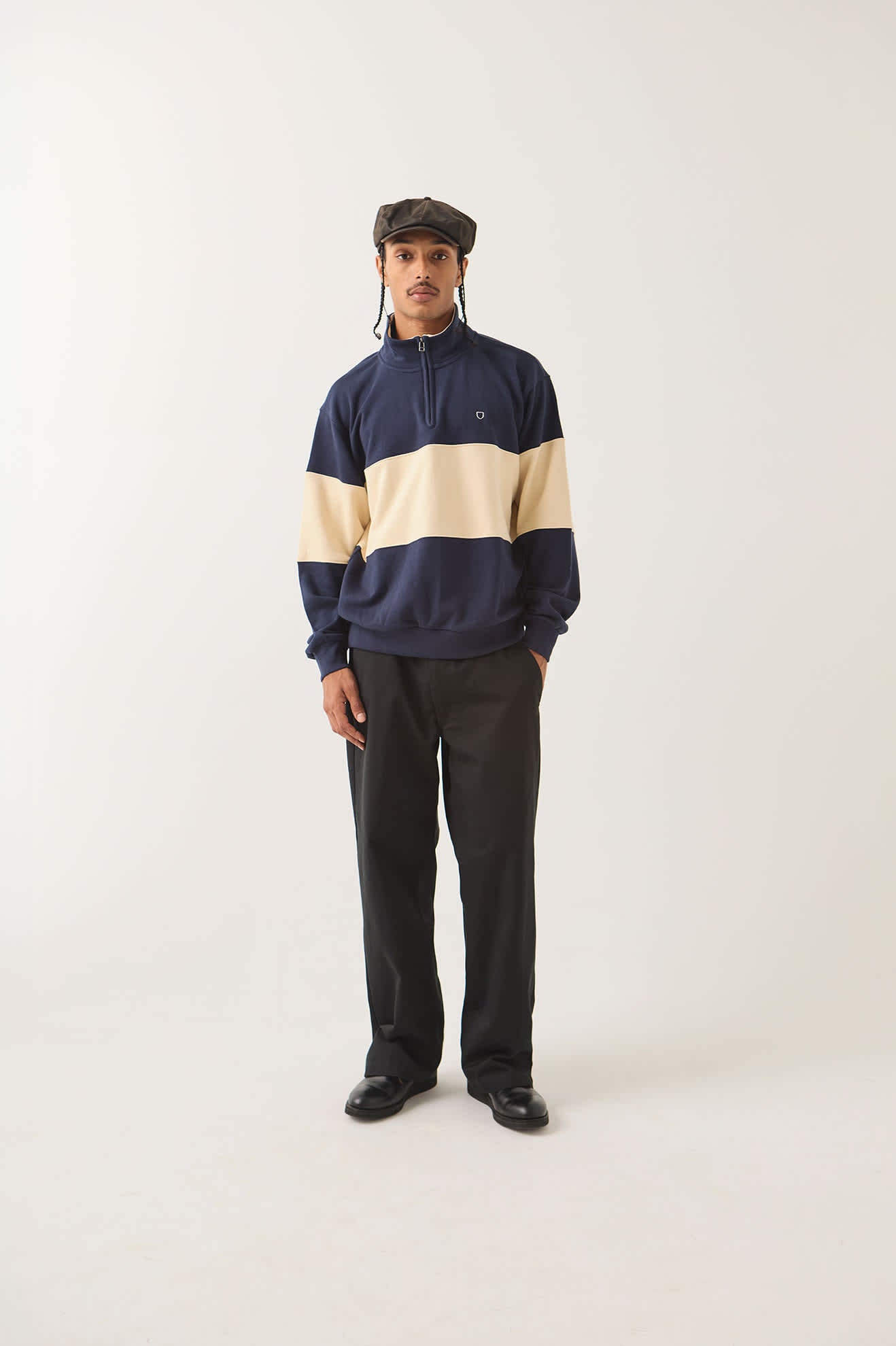 Men's Danville Quarter Zip Fleece in the color Navy/Whitecap - Men's Front View