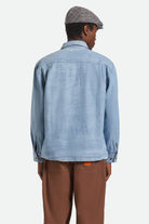 Men's Herringbone Relaxed L/S Overshirt in the color Light Wash Denim Herringbone - Men's Back View
