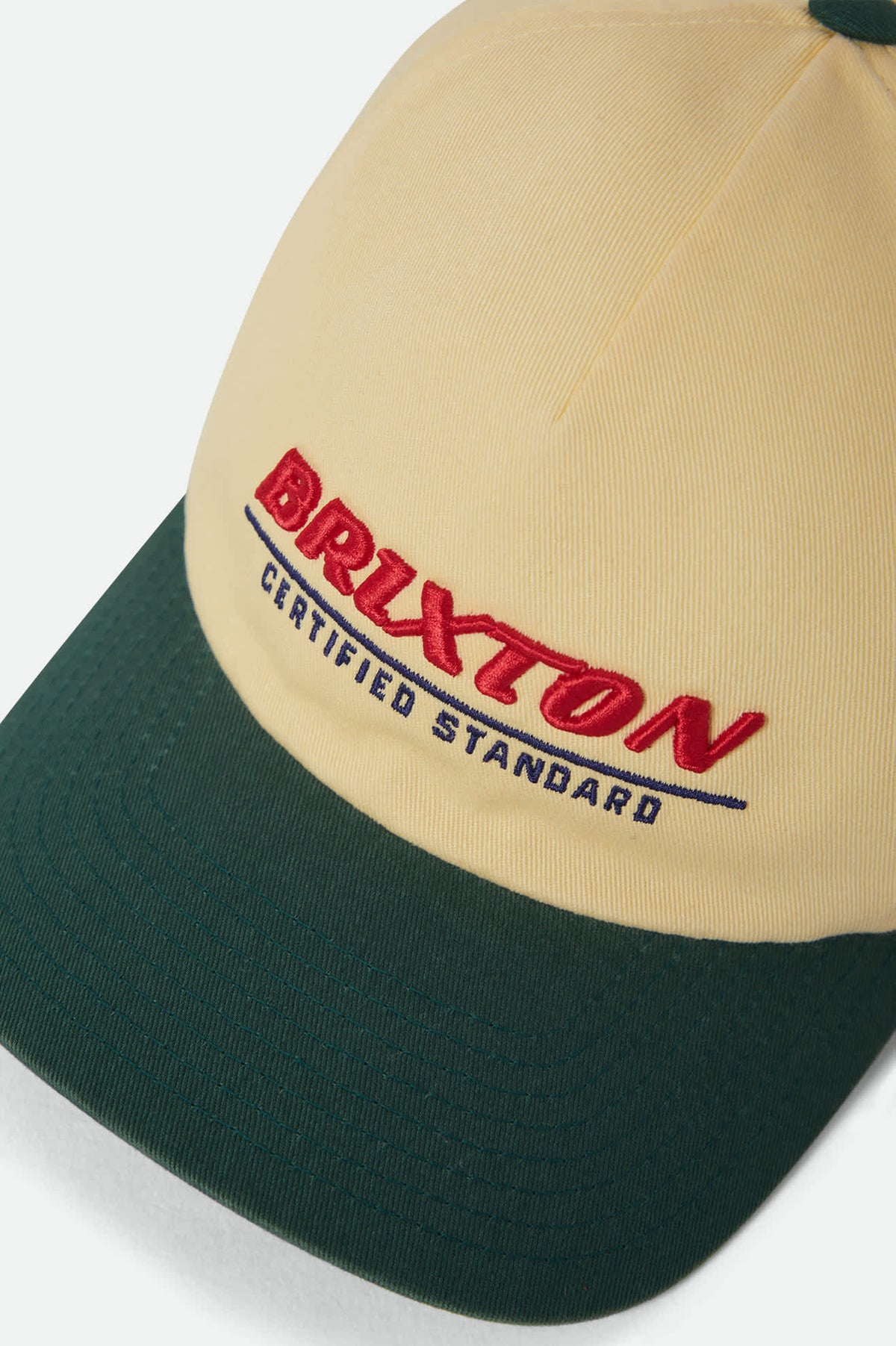 Brixton Leather Mustard Yellow Cap with Tan Brim and Braided Accent Brixton Wesley Straw Packable Fedora Hat - golden (tan) main image 2
