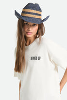 Women's Odessa Straw Packable Cowboy Hat in the color Midnight Blue/Tan Stripe - Additional Fit image