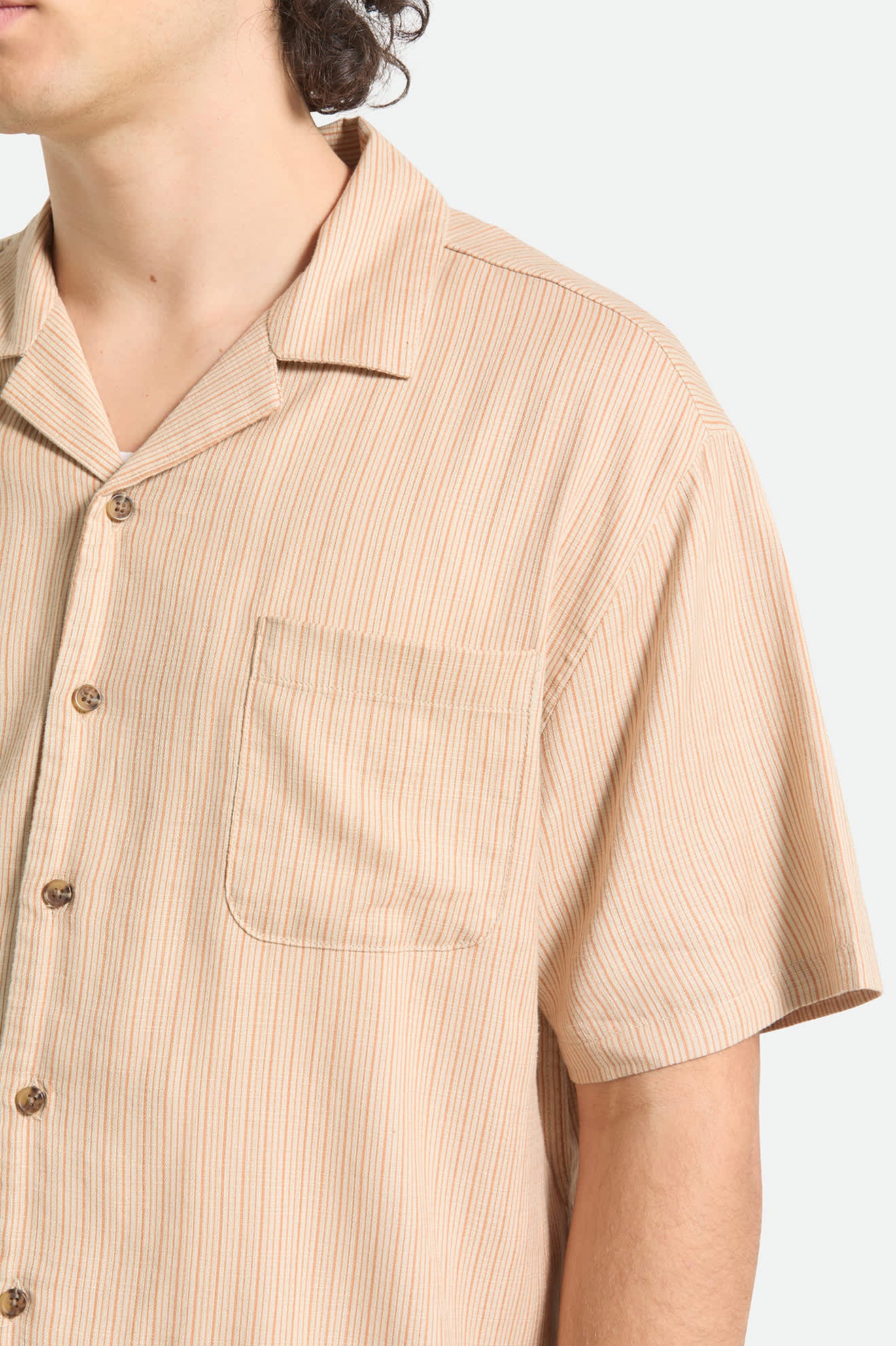 Men's Bunker Slub Short Sleeve Shirt in the color Italian Clay Stripe - Additional Fit image
