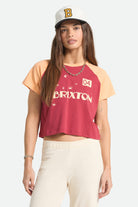 Women's Swallow Sky Cropped Raglan in the color Robust Red/Peach Cobbler - Women's Front View