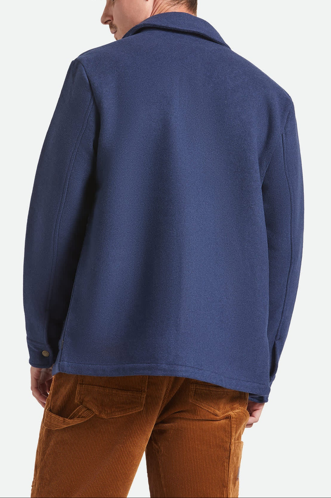 Men's New West Chore Coat in the color Mood Indigo - Men's Back View