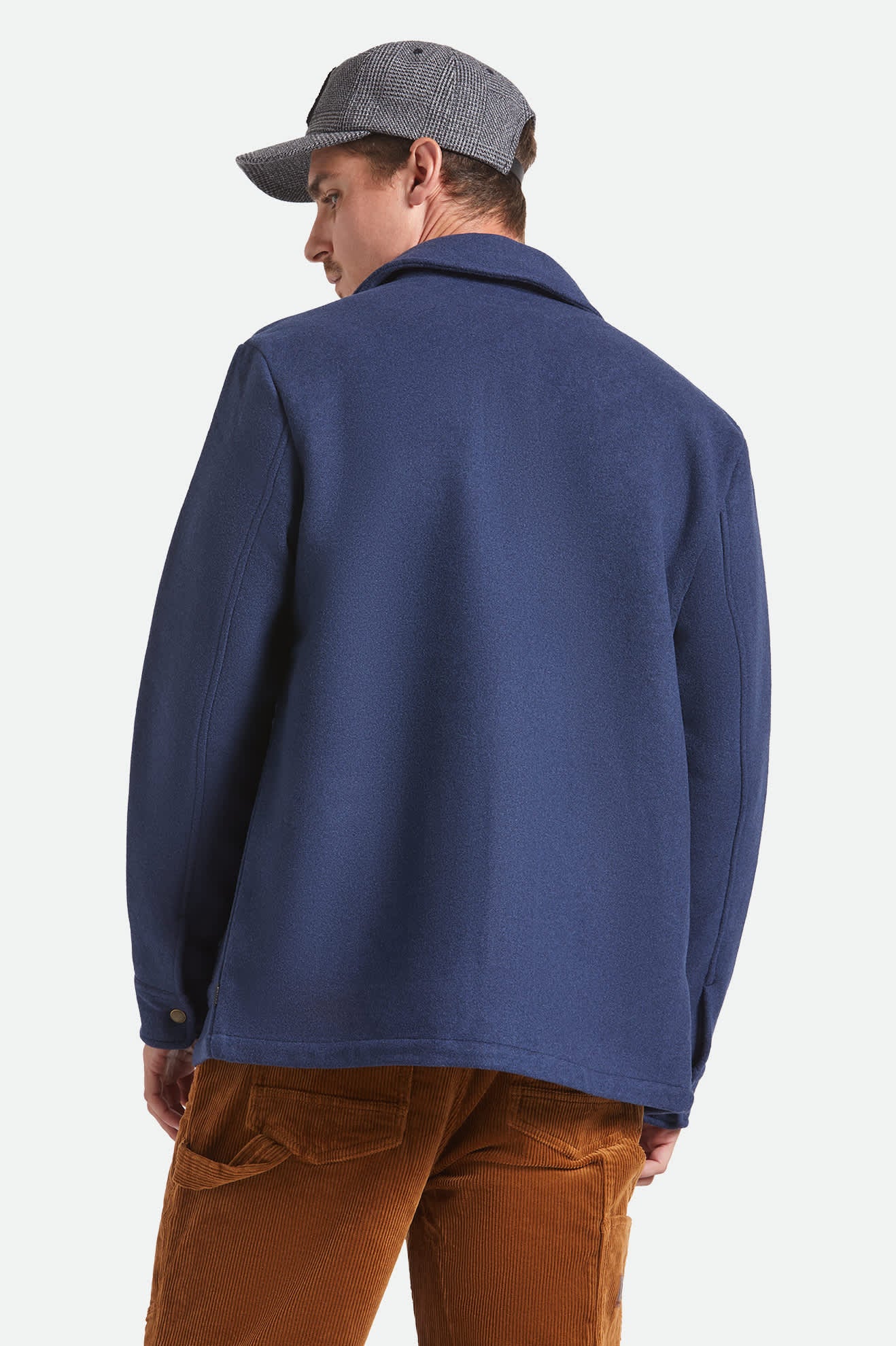 Men's New West Chore Coat in the color Mood Indigo - Men's Back View