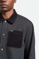 Men's Herringbone Lightweight Chore Coat in the color Black Herringbone - Additional Fit image