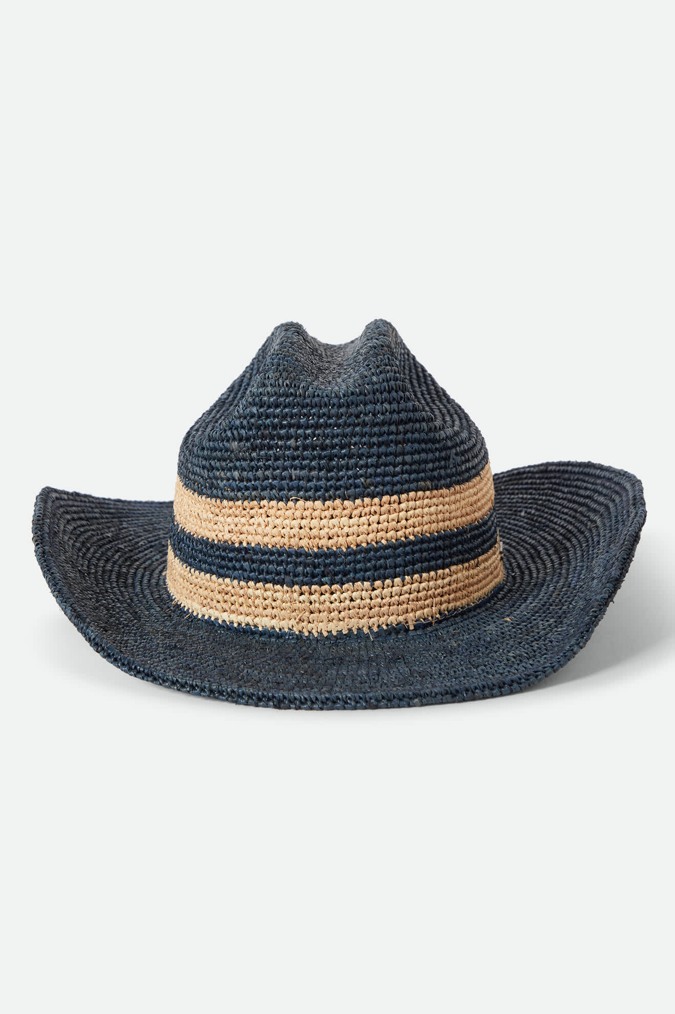 Women's Odessa Straw Packable Cowboy Hat in the color Midnight Blue/Tan Stripe - Additional Laydown image