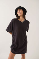 Women's Carefree Organic Garment Dye T-Shirt Dress in the color Black - Additional Fit image