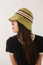 Unisex Redding Knit Packable Hat in the color Green Multi Stripe - Women's Side View