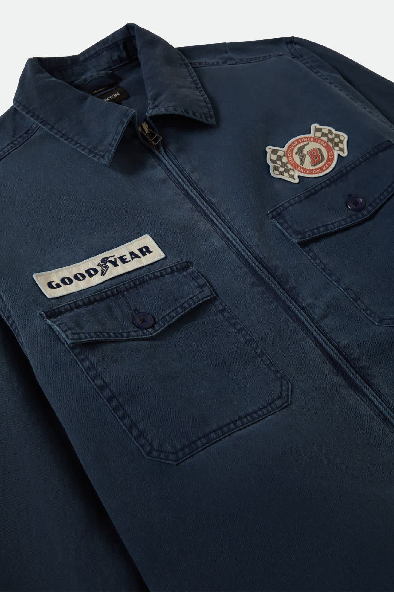 Men's Goodyear Trademark Lightweight Coaches Jacket in the color Washed Navy - Additional Laydown image