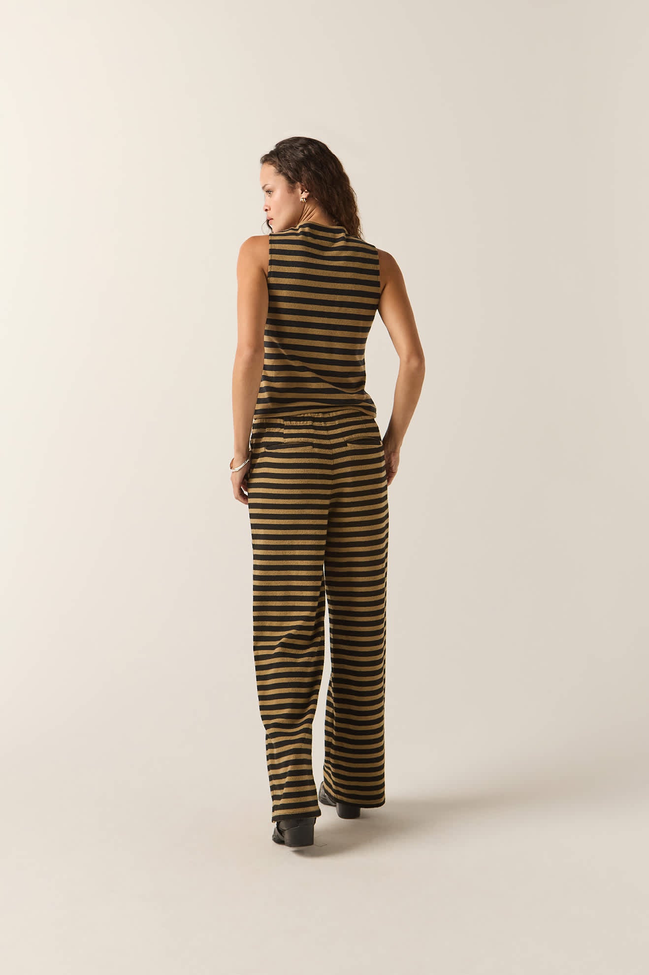 Women's The Audrey Knit Top in the color Washed Black/Khaki Stripe - Additional Fit image