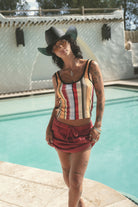 Women's Ringer Organic A-Tank in the color Peach Cobbler Multi Stripe - Women's Lifestyle image