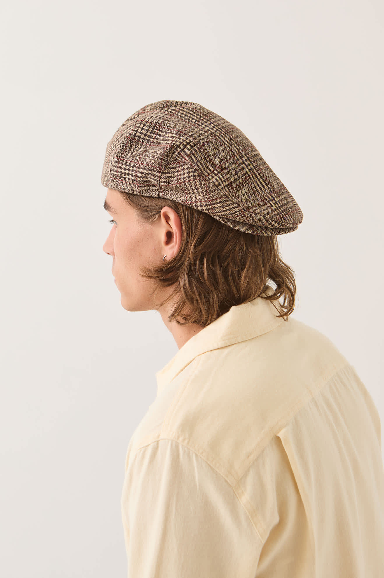 Unisex Hooligan Flat Cap in the color Brown/Tan/Red Plaid - Additional Fit image