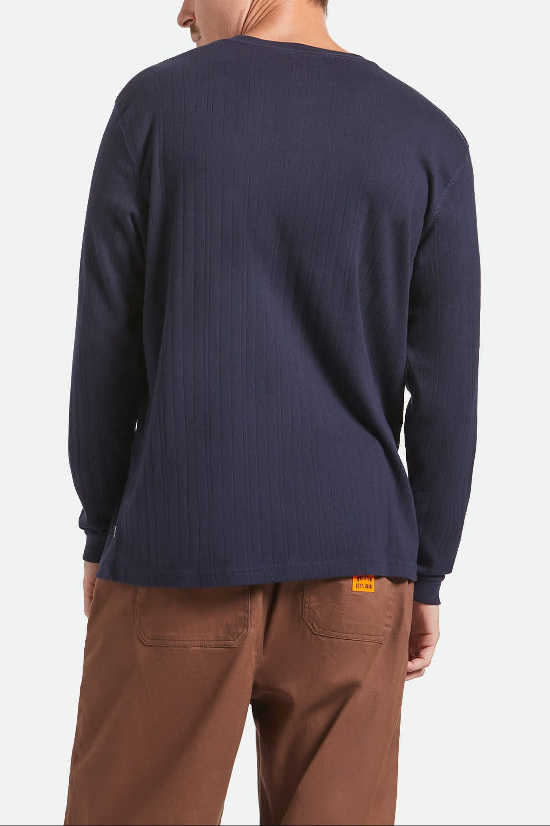 Men's Vintage Ribbed L/S Henley in the color Washed Navy - Men's Back View