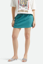Women's Carefree Organic Garment Dye Lounge Short in the color Washed Mediterranean Teal - Women's Front View