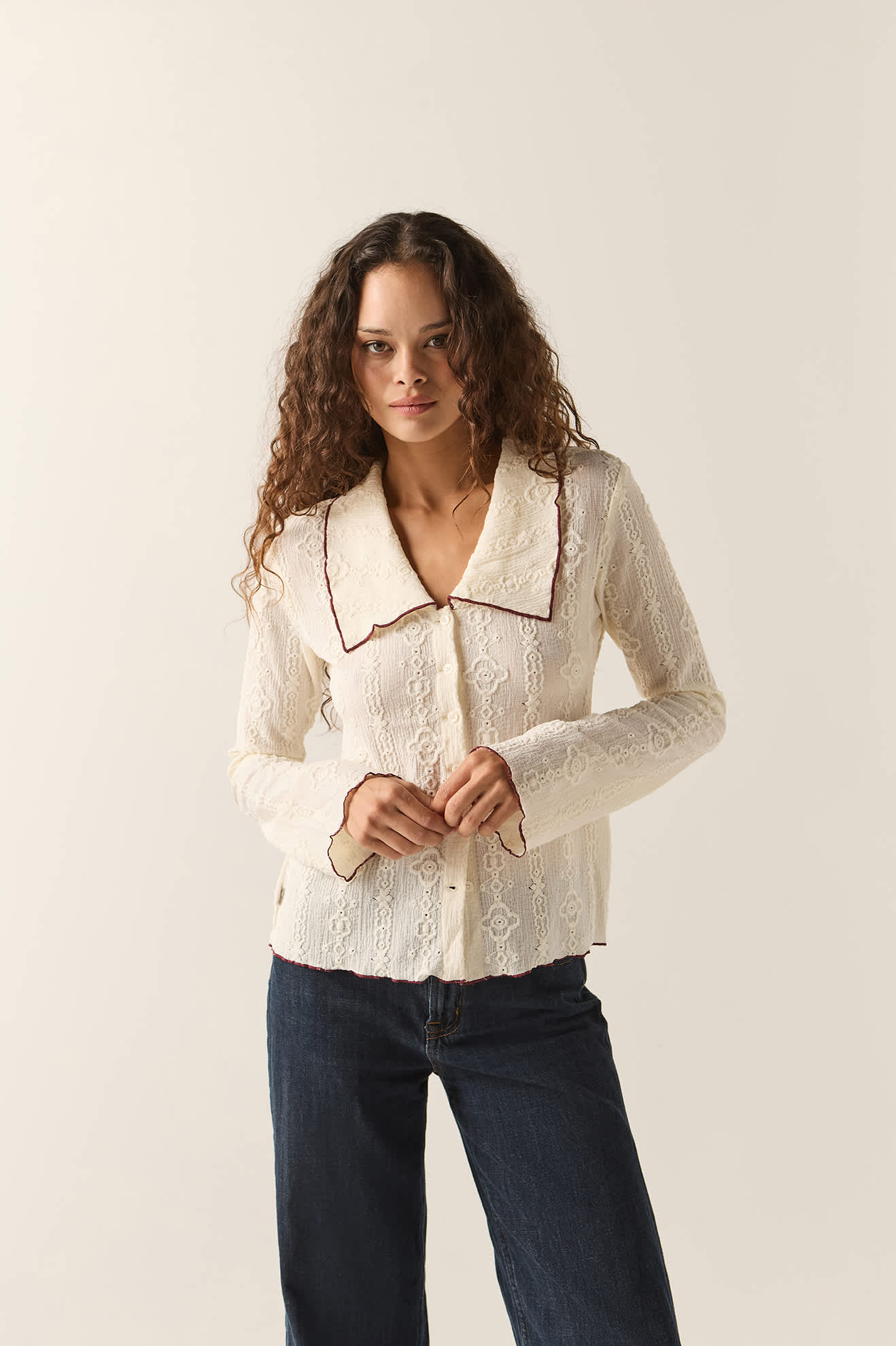 Women's Grace Button Down Shirt in the color Off White/Wild Ginger - Women's Front View