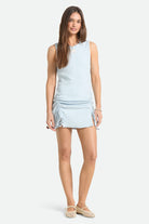 Women's Ribbed Cinch Mini Dress in the color Blue Aura - Additional Fit image