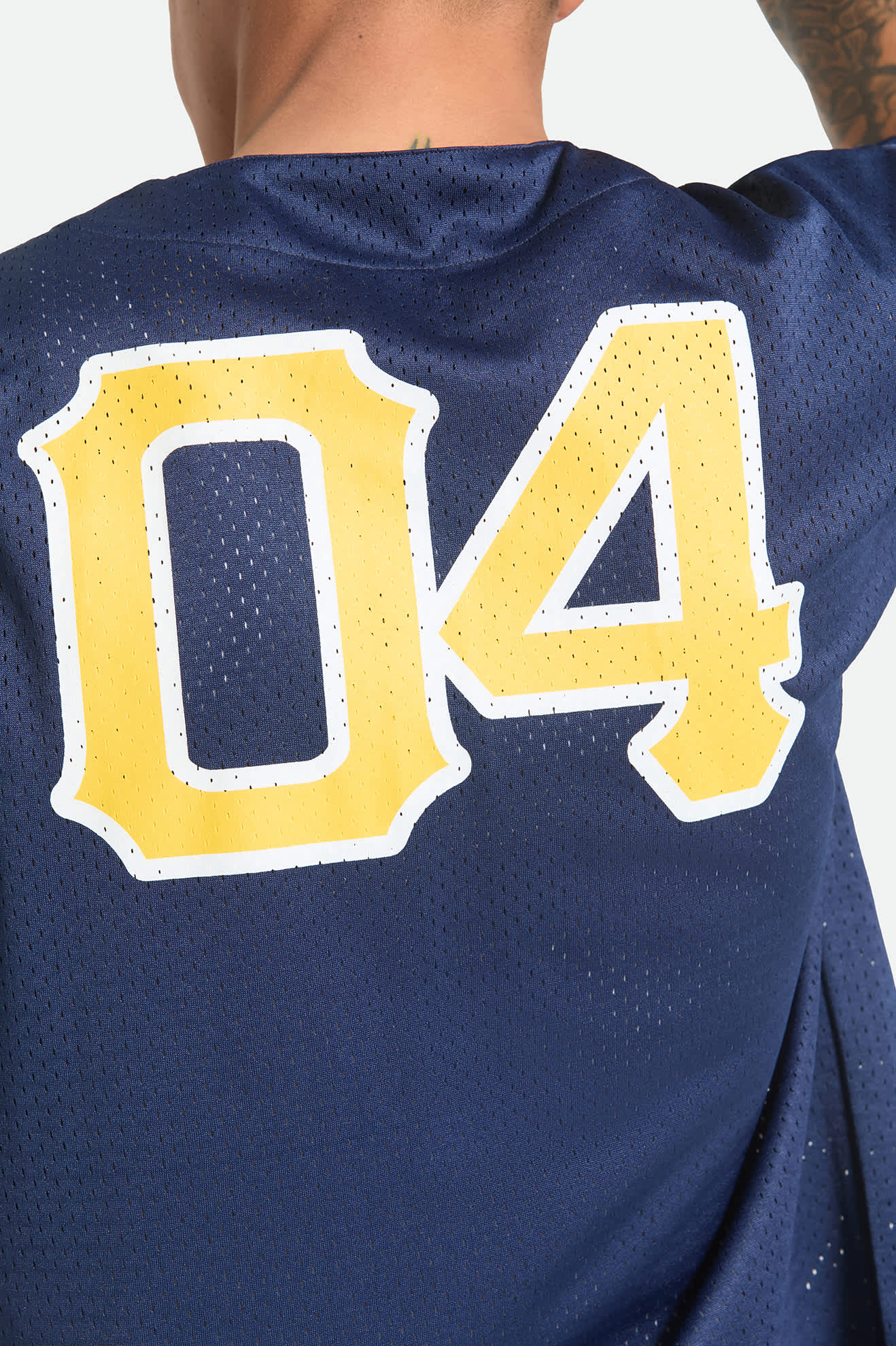 Men's The Brixton Mesh Short Sleeve Baseball Jersey in the color Washed Navy - Additional Fit image