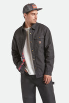 Men's Builders Stretch Flannel Lined Jacket in the color Washed Black/Red - Men's Front View