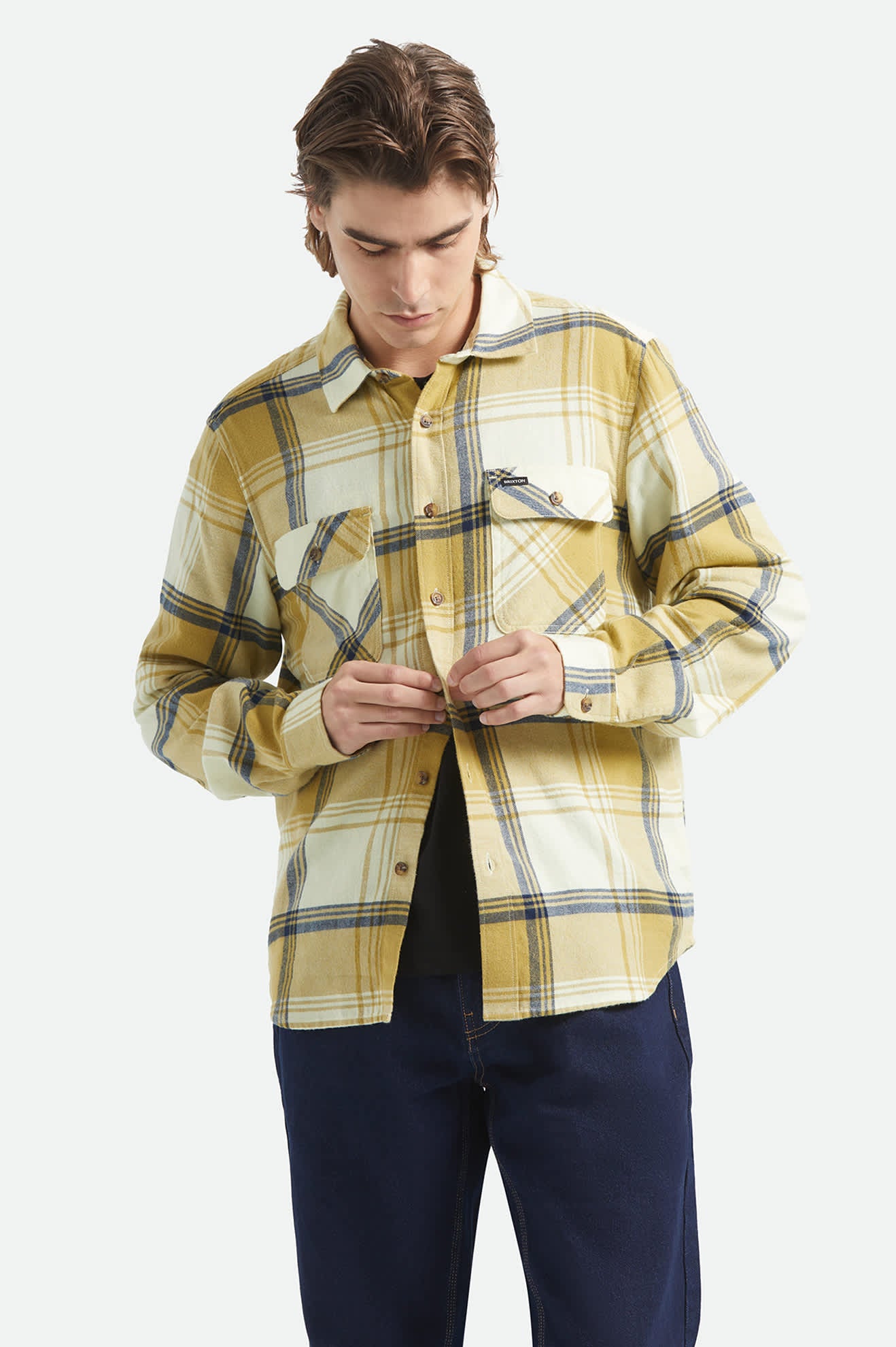 Men's Bowery Lightweight Ultra Soft Flannel in the color Yellow/Dusted Ochre - Men's Front View