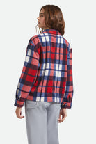 Women's Bowery Women's Soft Brushed Flannel in the color Adrenaline Rush/Navy - Women's Back View
