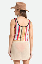 Women's Ringer Organic A-Tank in the color Peach Cobbler Multi Stripe - Women's Back View