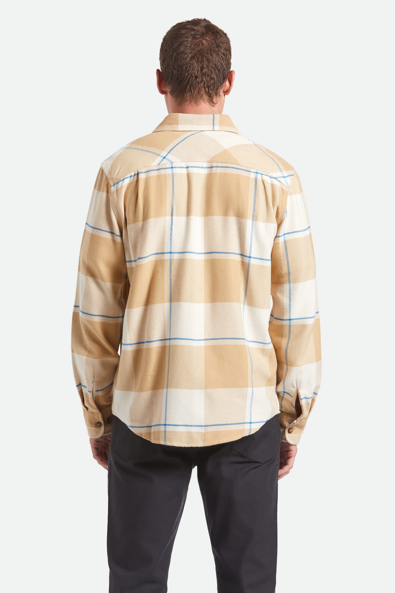 Men's Bowery Flannel in the color Whitecap/Sand/Cyber Blue - Men's Back View