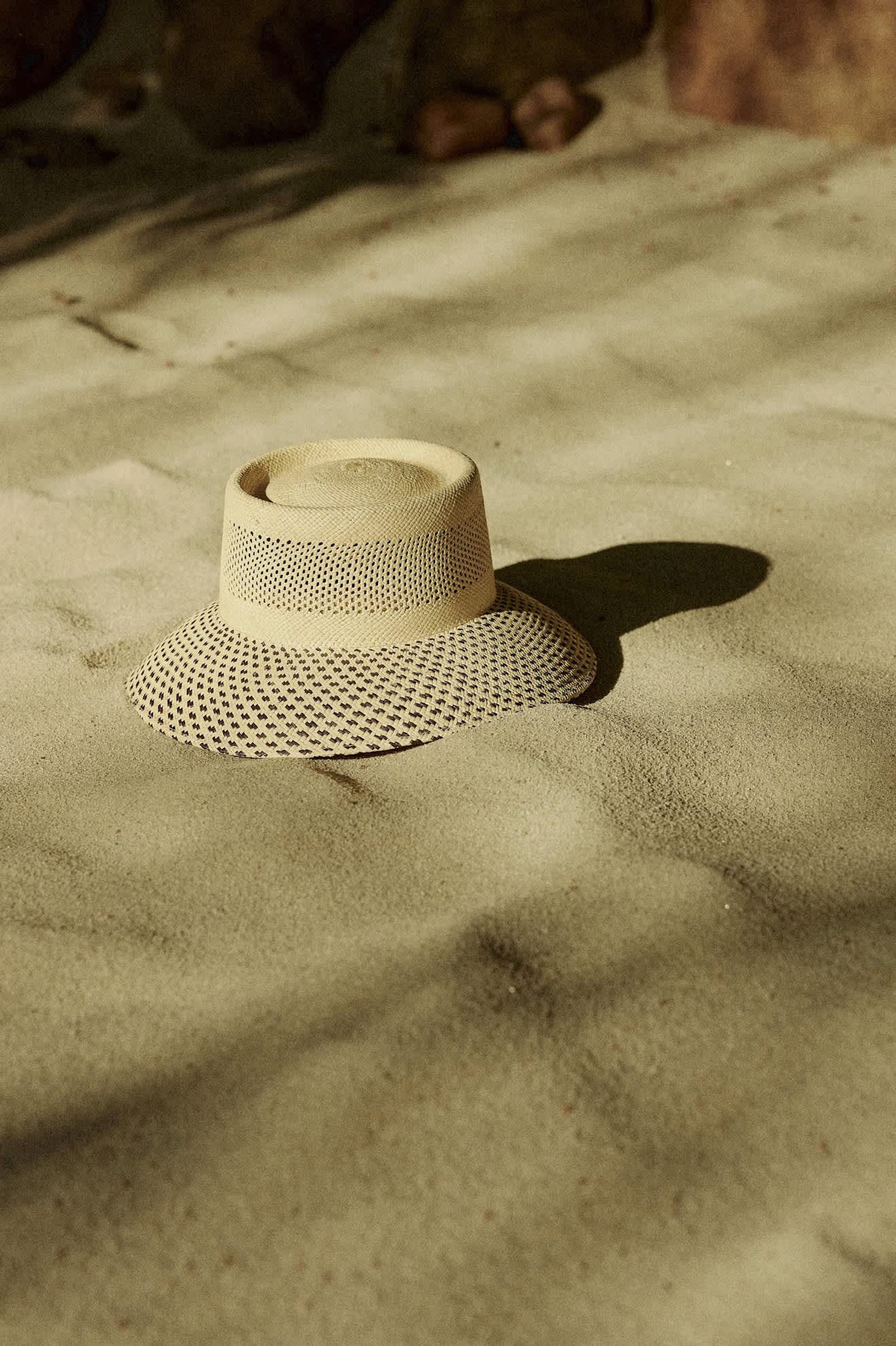 Women's Lilith Panama Bucket Hat in the color Natural/Black - Additional Laydown image