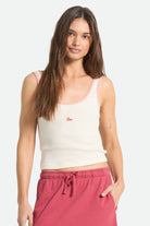 Women's Ringer Organic A-Tank in the color Off White/Silver Pink - Women's Front View