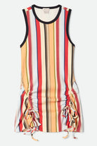 Women's Ribbed Cinch Mini Dress in the color Peach Cobbler Multi Stripe - Front Product View