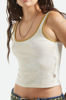 Women's Ringer Organic A-Tank in the color Off White/Olive Stone - Additional Fit image