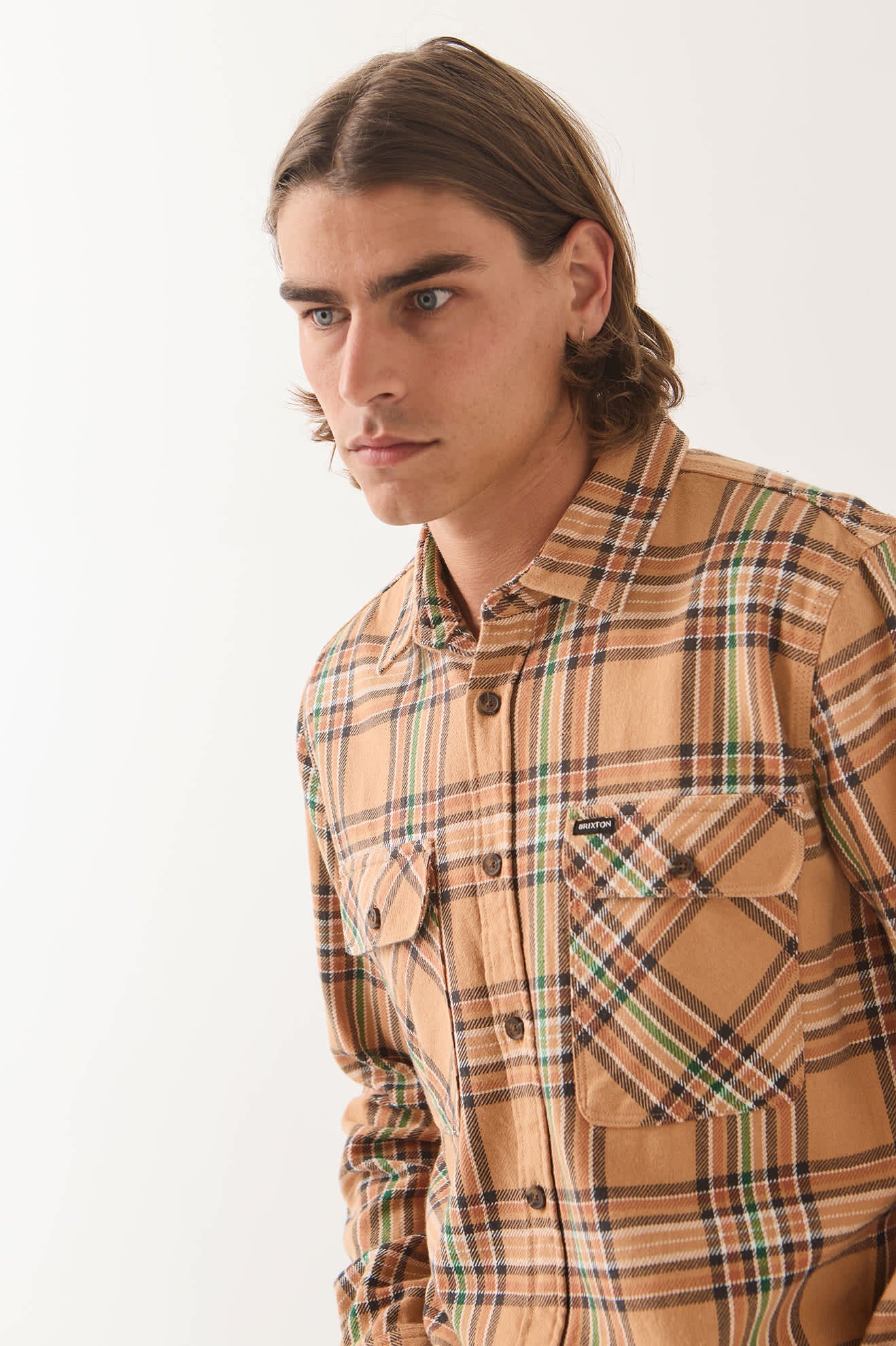 Men's Bowery Flannel in the color Khaki/Multi - Additional Fit image