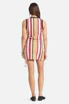 Women's Ribbed Cinch Mini Dress in the color Peach Cobbler Multi Stripe - Women's Back View