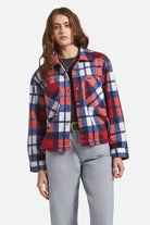 Women's Bowery Women's Soft Brushed Flannel in the color Adrenaline Rush/Navy - Women's Front View