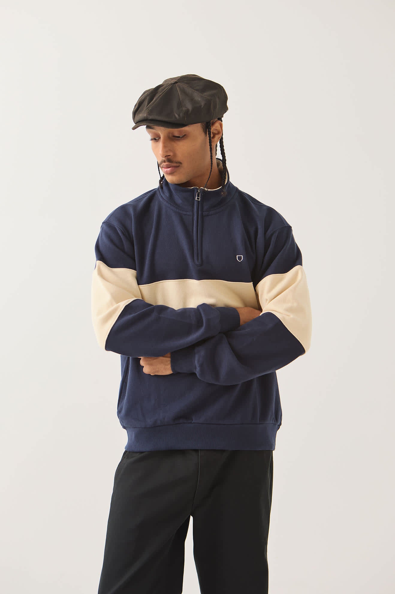 Men's Danville Quarter Zip Fleece in the color Navy/Whitecap - Additional Fit image