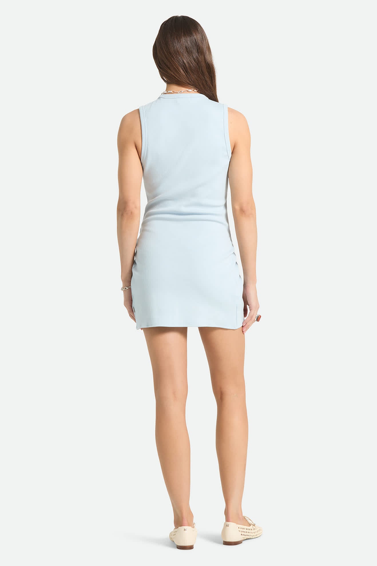 Women's Ribbed Cinch Mini Dress in the color Blue Aura - Women's Back View
