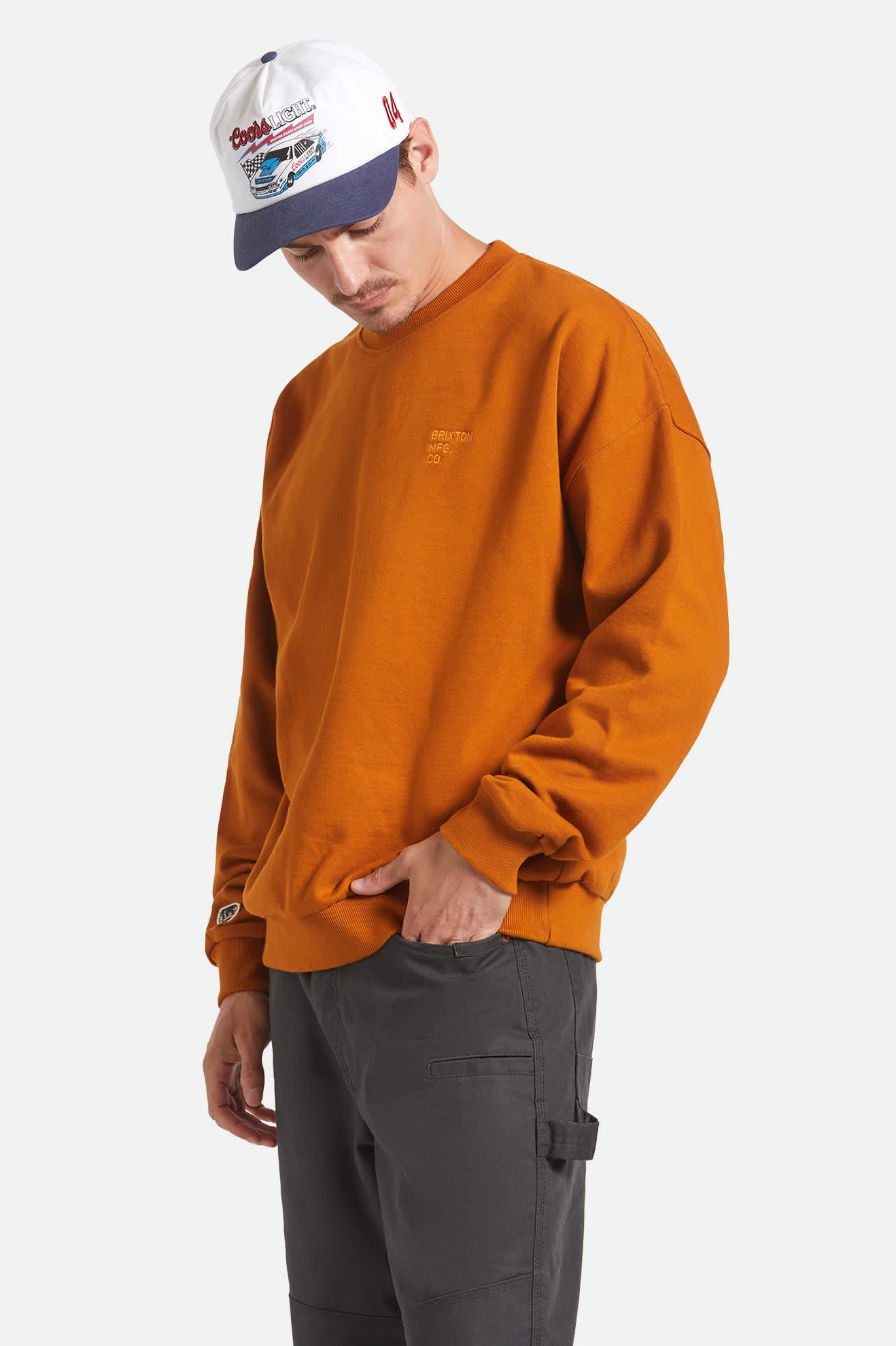 Men's Embroidered Heavyweight Crew in the color Rustic Caramel - Men's Front View