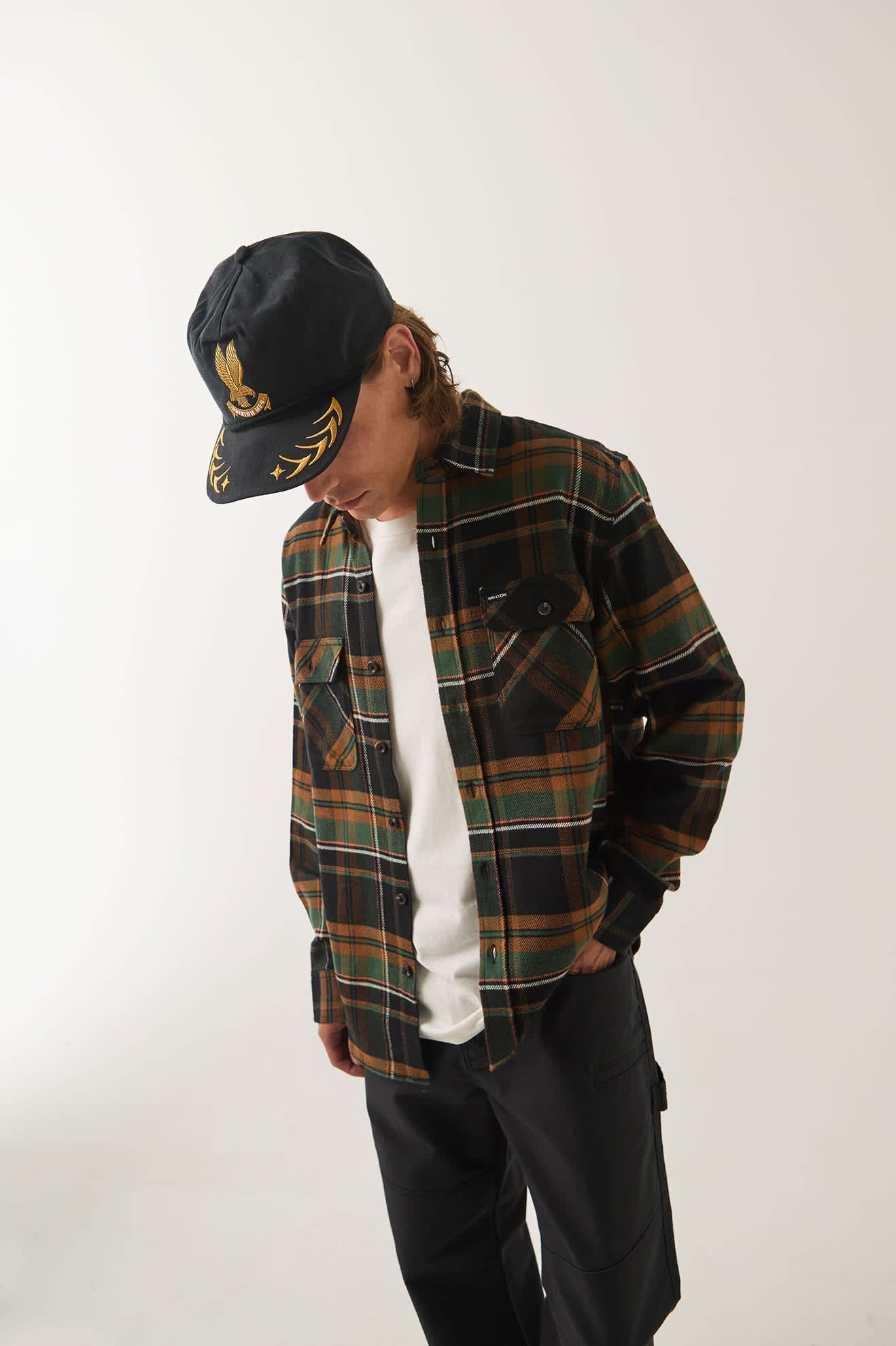 Men's Bowery Flannel in the color Black/Pine Needle - Men's Side View