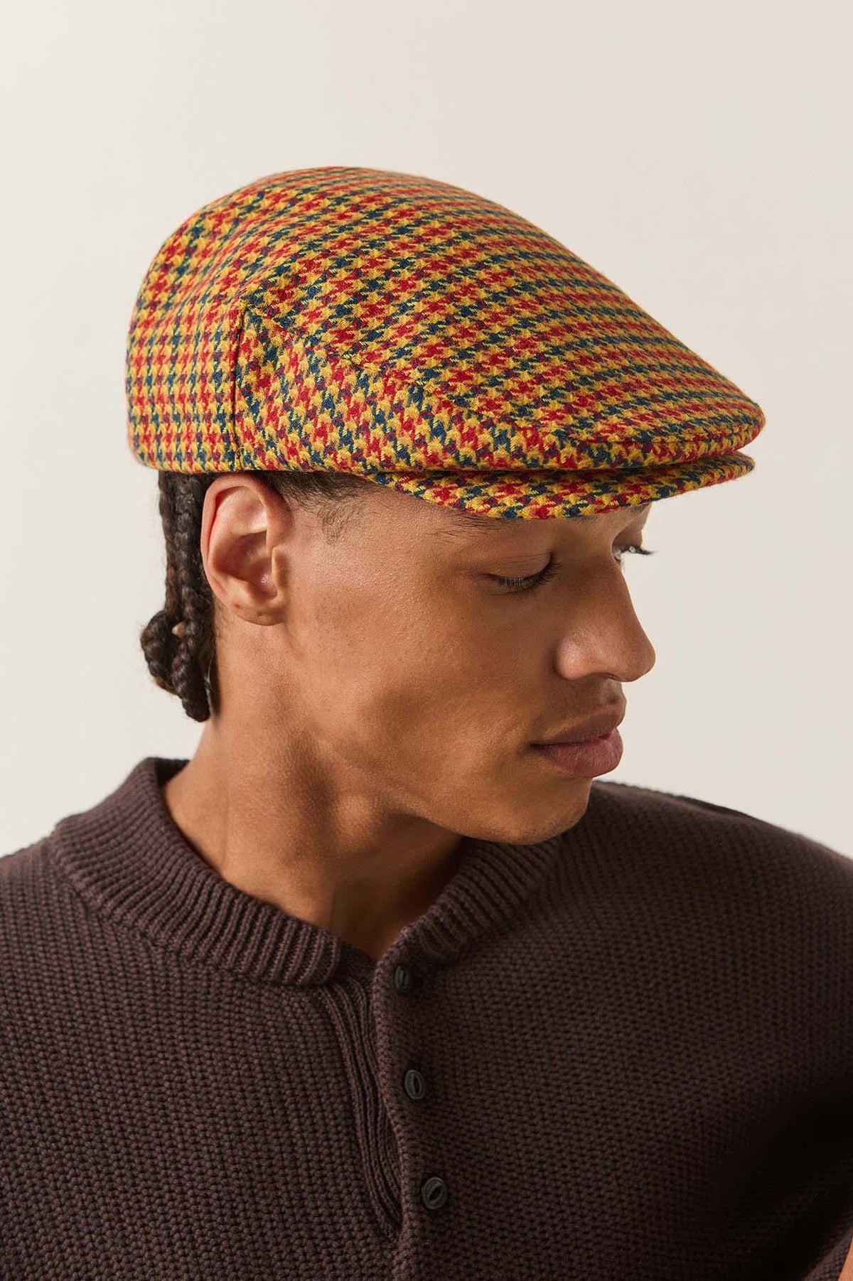 Unisex Hooligan Flat Cap in the color Taupe/Orange/Royal - Additional Fit image