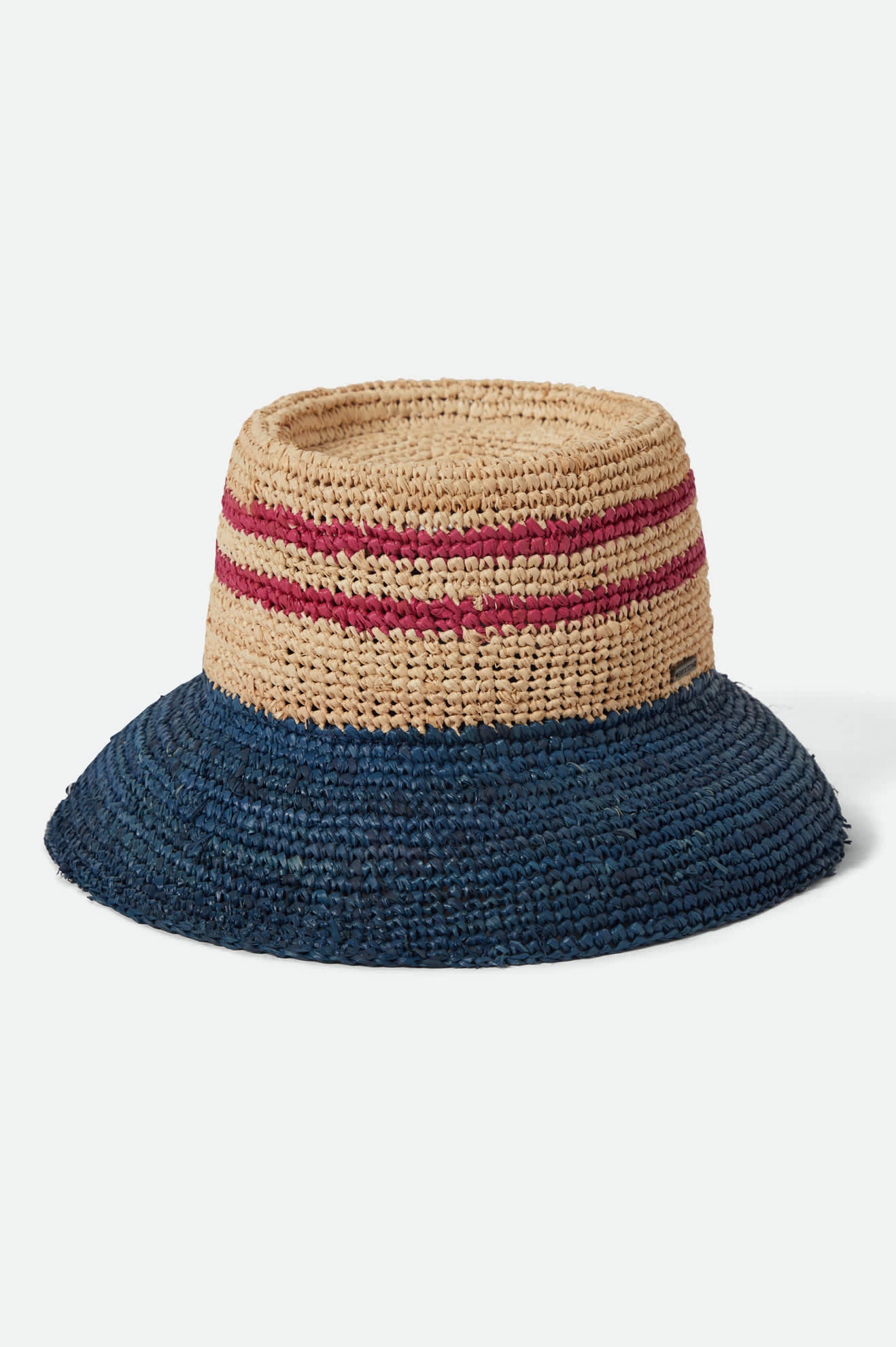 Women's Ellee Straw Bucket Hat in the color Natural/Navy/Red - Front Product View