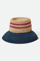 Women's Ellee Straw Bucket Hat in the color Natural/Navy/Red - Front Product View