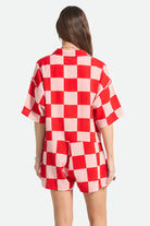 Women's The Getaway Romper in the color Silver Pink/Adrenaline Rush Checkerboard - Women's Back View