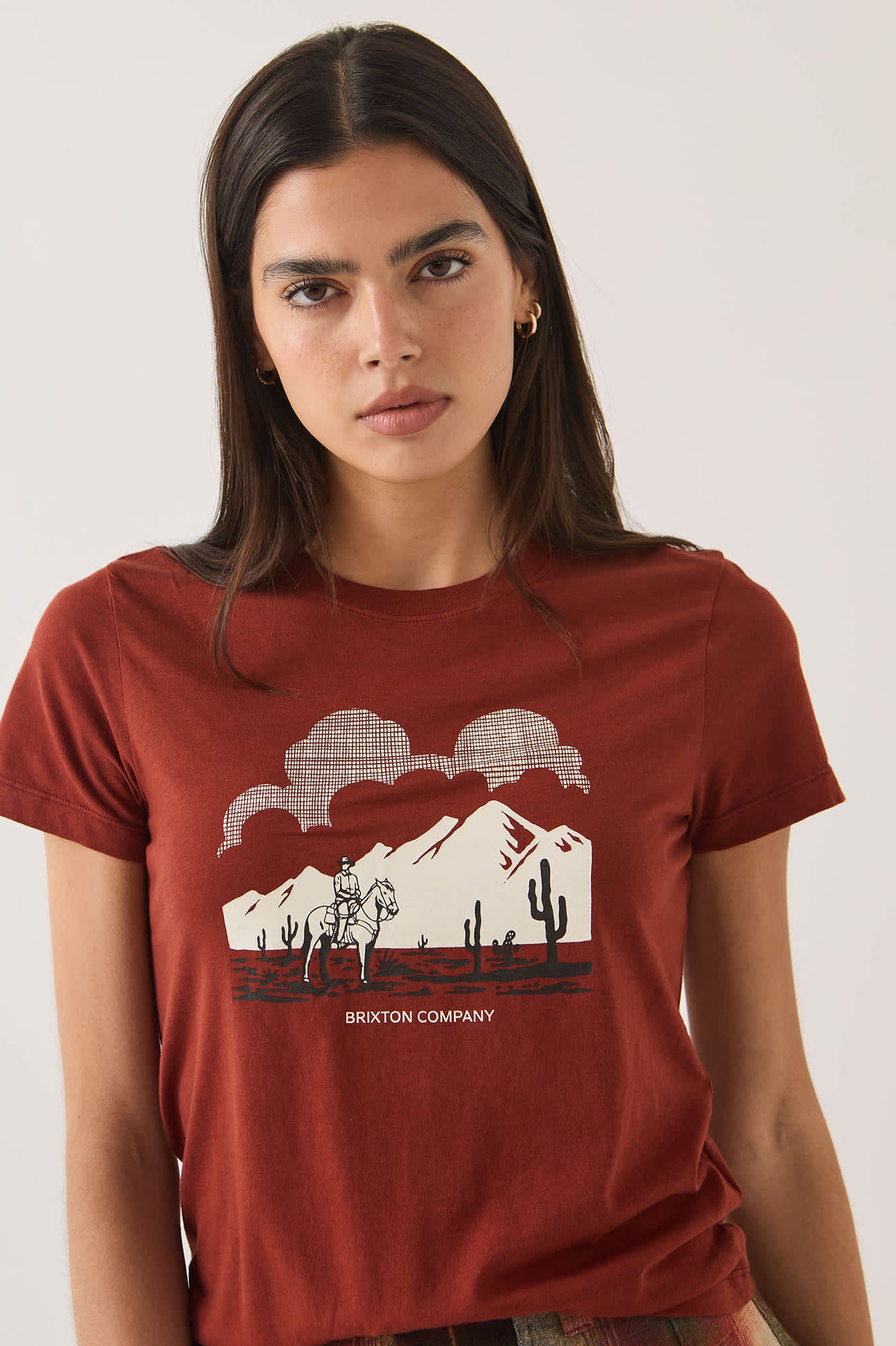Women's Great Springs Slim Crew T-Shirt in the color Dark Brick - Additional Fit image