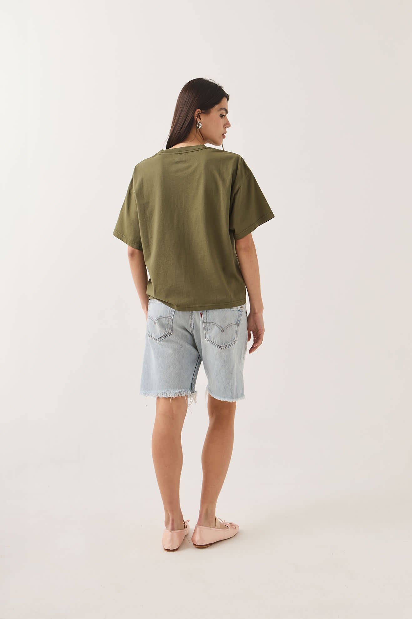 Women's Your Destination Awaits Boxy Crop Top in the color Dark Olive - Women's Back View