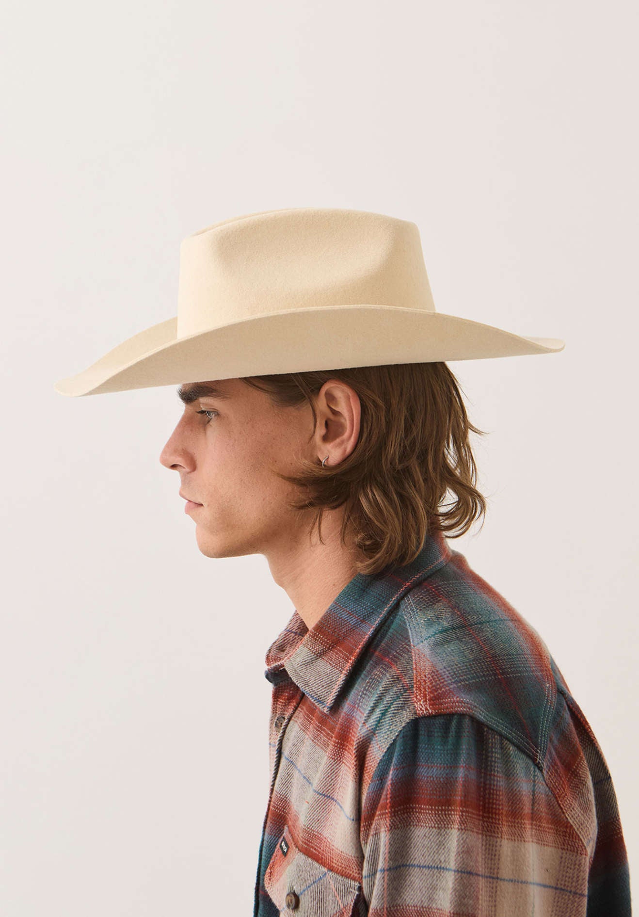 Unisex Prescott Brick Top Cowboy Hat in the color Wax Paper - Men's Side View