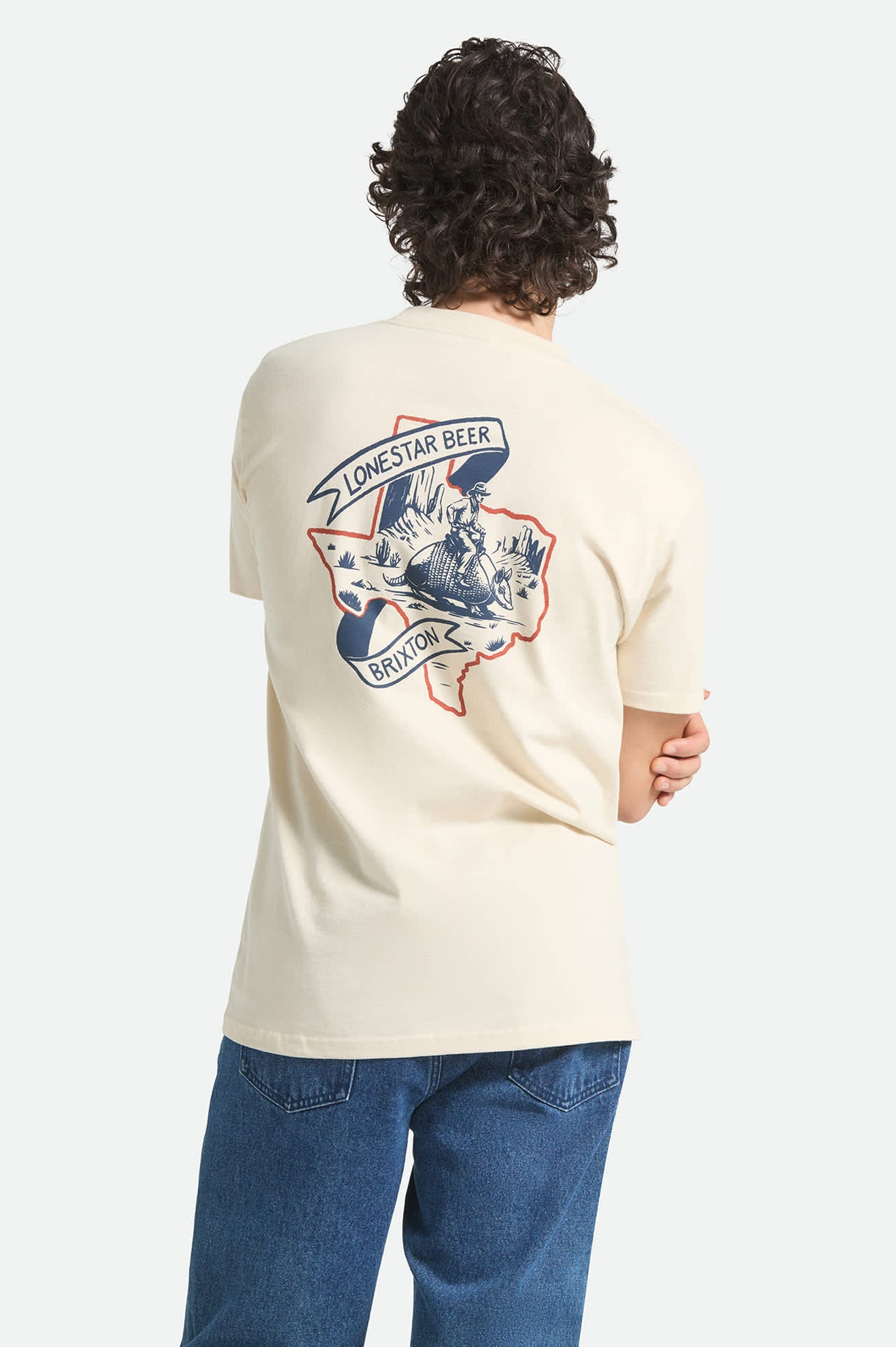 Men's Lone Star Armadillo Short Sleeve Standard T-Shirt in the color Cream - Men's Back View