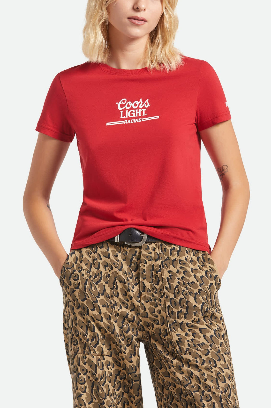 Women's Coors Light Racing Fitted T-Shirt in the color Coors Red - Women's Front View