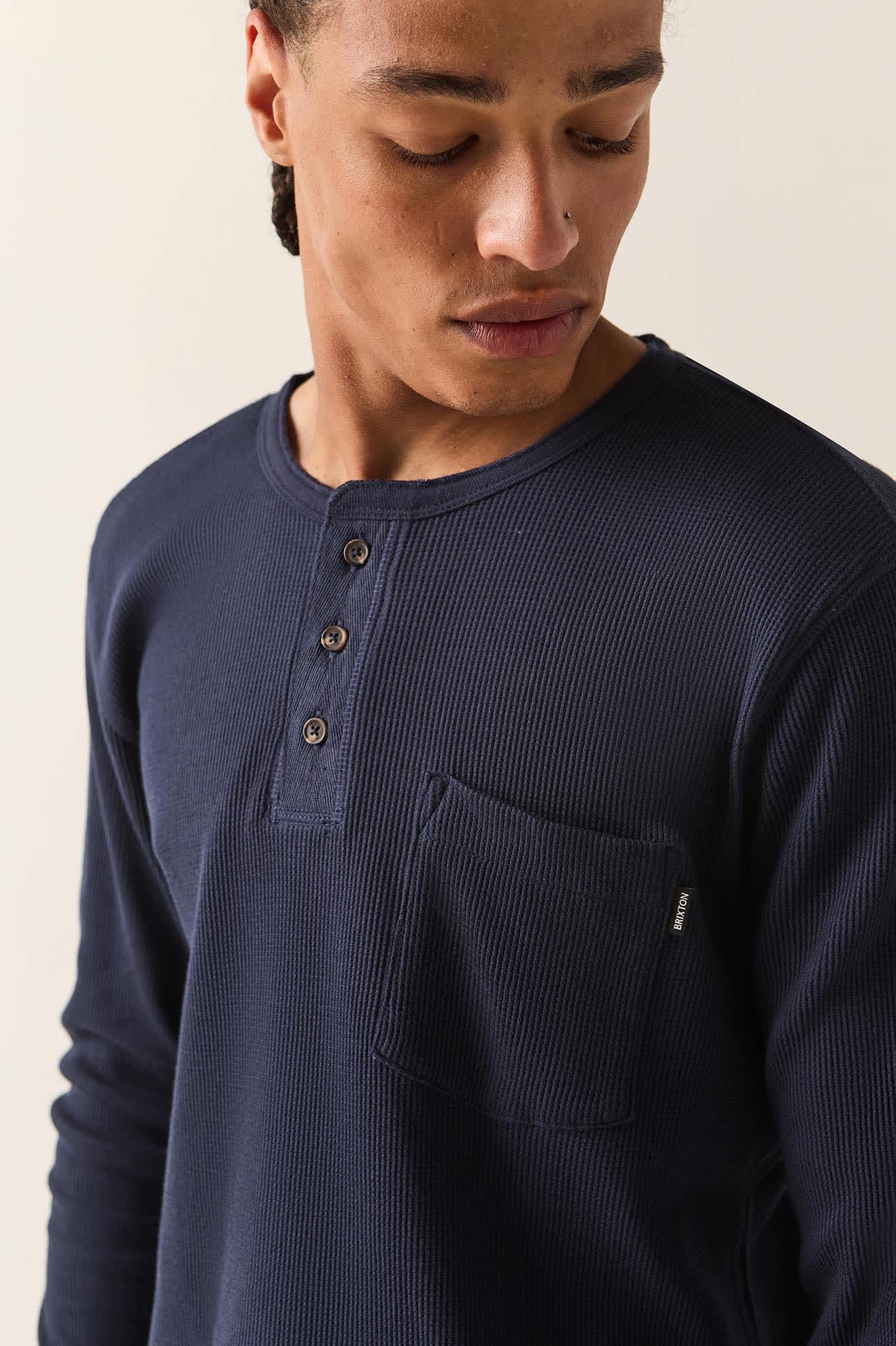 Men's Baseline Waffle Knit Top in the color Navy - Additional Fit image
