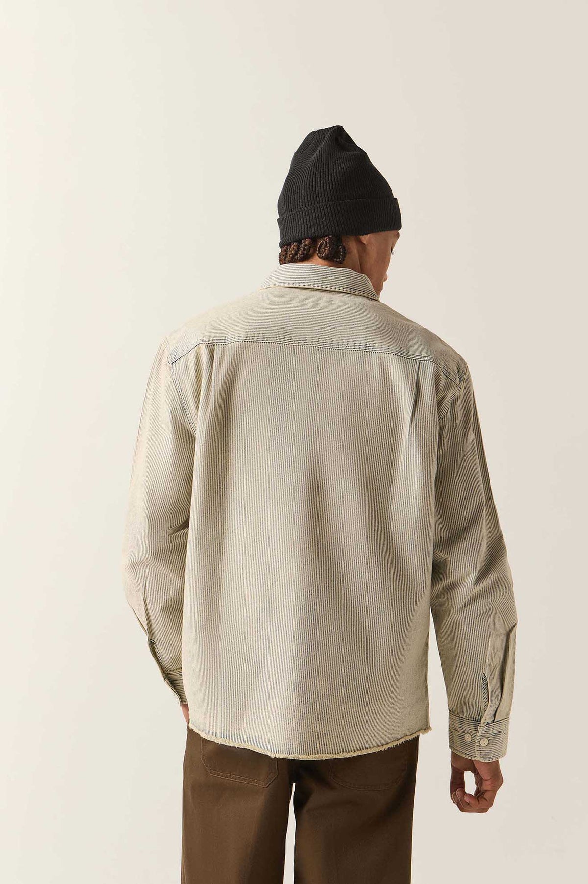 Men's 76 Mechanics Shirt in the color Navy/Off White Hickory Stripe - Additional Fit image